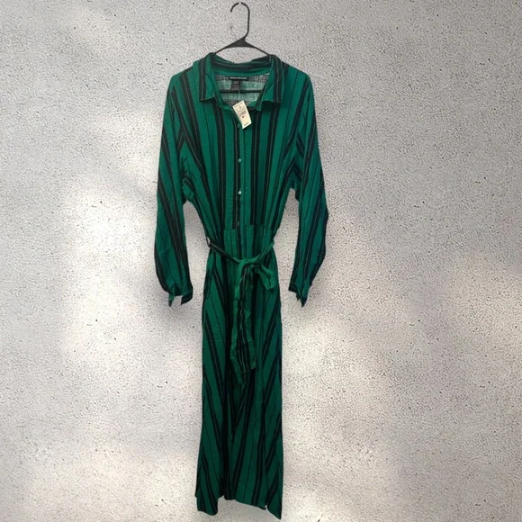 NEW ASHLEY STEWART LINEN BLEND STRIPPED GREEN/ BLACK SIZE 14 - Picture 3 of 7